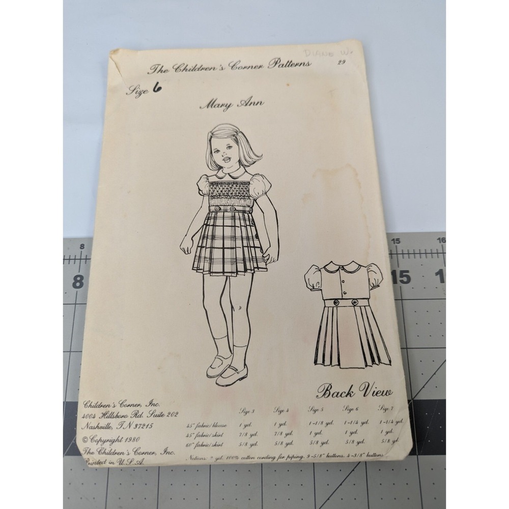 The Childrens Corner Pattern Mary‎ Ann Sz 6 Uncut